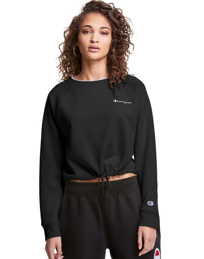 Champion Sweatshirt Dames - Zwart - Campus Fleece Cropped Crew Embroidered Script Logo ( 342598-GWC